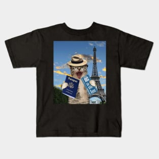 Cat Kitty Kitten Tourist In Paris France Eiffel Tower Funny Kids T-Shirt